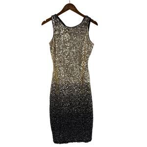 Venus Gold Sequin Ombré Dress Stretchy Fitted Party Open Back Sheath